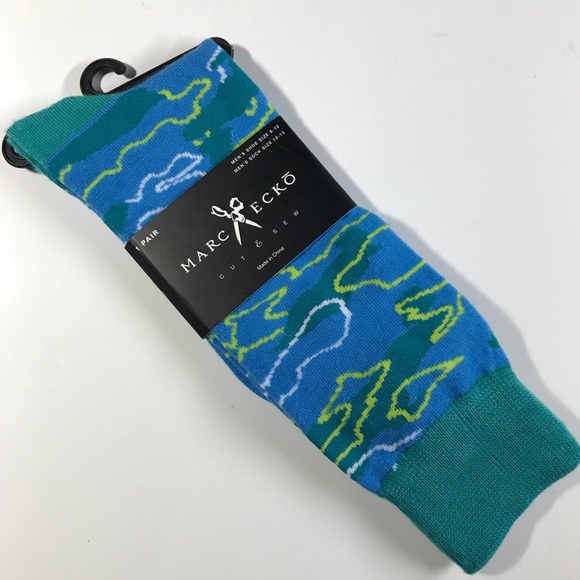 MARC ECKO blue and teal camouflage dress socks - Picture 1 of 5